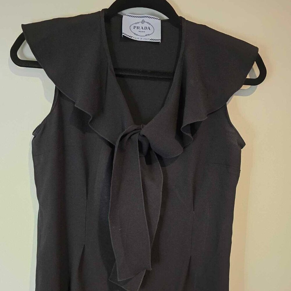 Vintage Prada Dress - Acetate Viscose - Ruffle Neckline Little Black Dress - Picture 3 of 14
